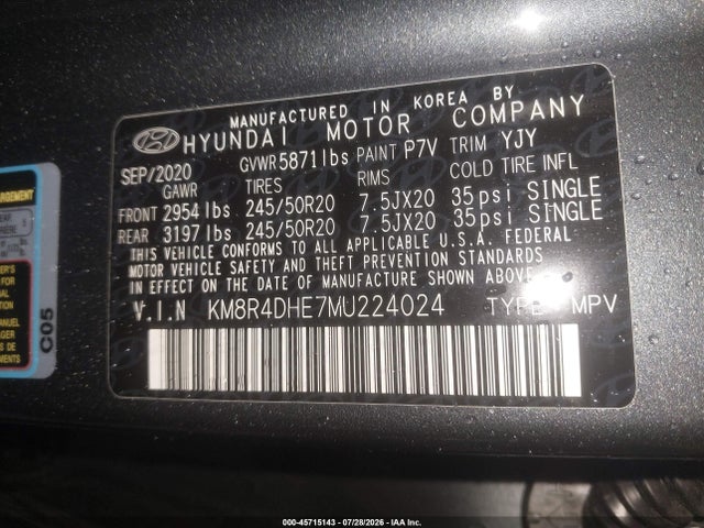 Aukcja sprzedaży 2021 Hyundai Palisade Sel, vin: KM8R4DHE7MU224024, numer aukcji: 45715143