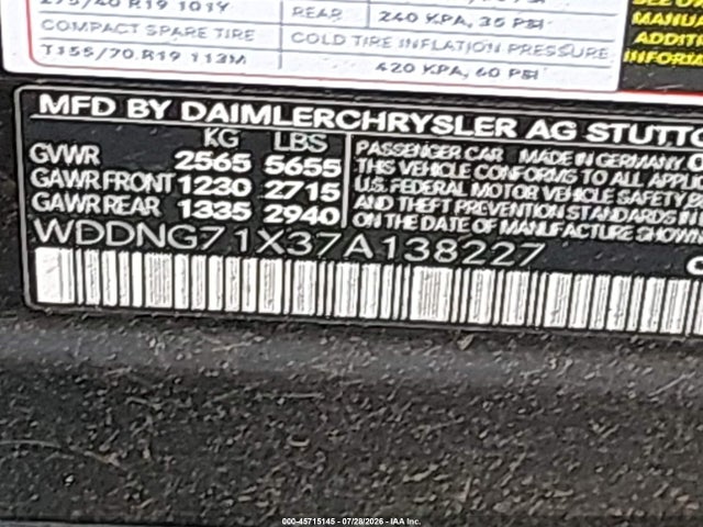 Продаж на аукціоні авто 2007 Mercedes-benz S 550, vin: WDDNG71X37A138227, номер лоту: 45715145