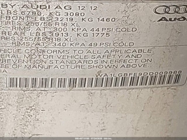 Продажа на аукционе авто 2013 Audi Q7 3.0t Premium, vin: WA1LGBFE9DD009988, номер лота: 45715150