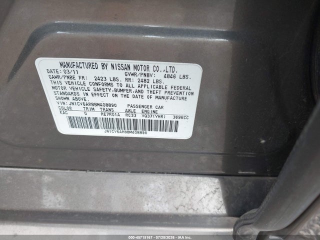 45715167 :رقم المزاد ، JN1CV6AR8BM408890 vin ، 2011 Infiniti G37x مزاد بيع