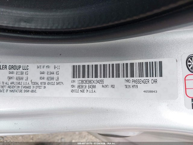 45715170 :رقم المزاد ، 1C3BCBEB8CN134255 vin ، 2012 Chrysler 200 Touring مزاد بيع