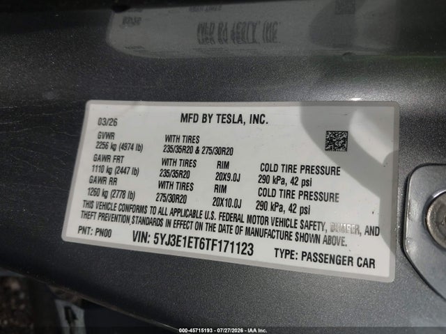 Tesla Model 3 Performance All-wheel Drive 2026 5YJ3E1ET6TF171123 Image 9