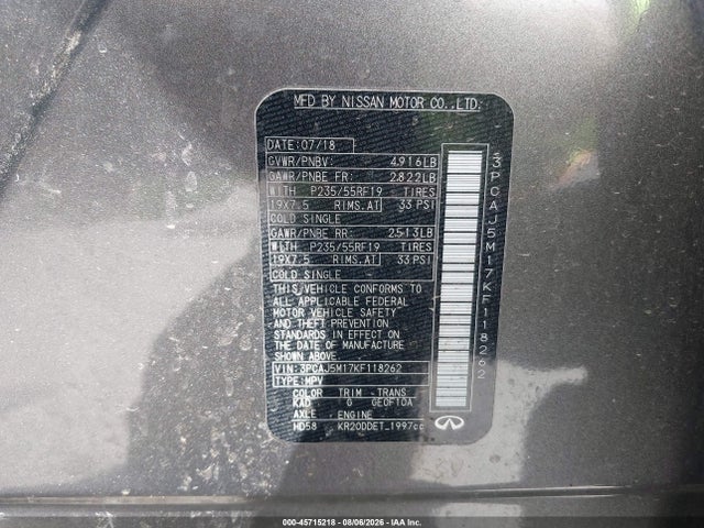 Aukcja sprzedaży 2019 Infiniti Qx50 Essential, vin: 3PCAJ5M17KF118262, numer aukcji: 45715218