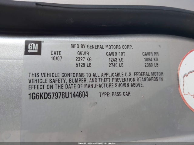 Продаж на аукціоні авто 2008 Cadillac Dts 1se, vin: 1G6KD57978U144604, номер лоту: 45715225