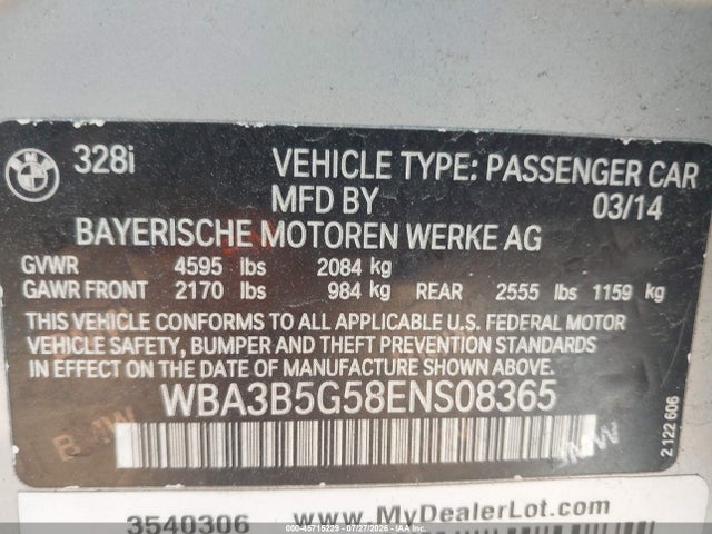 Продажа на аукционе авто 2014 Bmw 328i Xdrive, vin: WBA3B5G58ENS08365, номер лота: 45715229