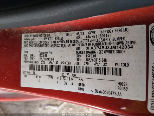 Aukcja sprzedaży 2018 Ford Fiesta Se, vin: 3FADP4BJ3JM142034, numer aukcji: 45715247
