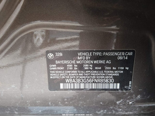 Продажа на аукционе авто 2015 Bmw 328i Xdrive, vin: WBA3B3G56FNR85830, номер лота: 45715257