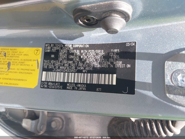 2004 Lexus Rx 330 მანქანა იყიდება აუქციონზე, vin: JTJGA31U240034507, აუქციონის ნომერი: 45715272