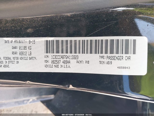 45715293 :رقم المزاد ، 1C3CCCAB7GN113323 vin ، 2016 Chrysler 200 Limited مزاد بيع