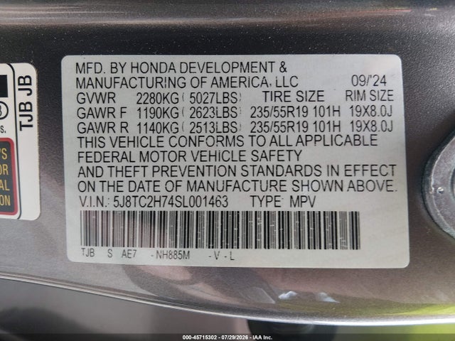 Aukcja sprzedaży 2025 Acura Rdx Advance, vin: 5J8TC2H74SL001463, numer aukcji: 45715302