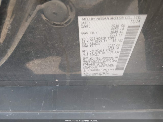 2015 Nissan Rogue Sl მანქანა იყიდება აუქციონზე, vin: 5N1AT2MT0FC790544, აუქციონის ნომერი: 45715308