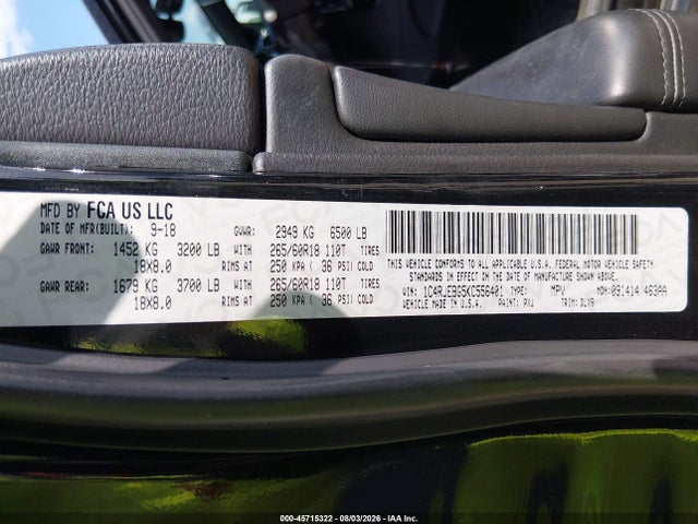Продаж на аукціоні авто 2019 Jeep Grand Cherokee Limited 4x2, vin: 1C4RJEBG5KC556401, номер лоту: 45715322