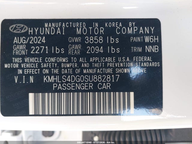 2025 Hyundai Elantra Sel Convenience მანქანა იყიდება აუქციონზე, vin: KMHLS4DG0SU882817, აუქციონის ნომერი: 45715365