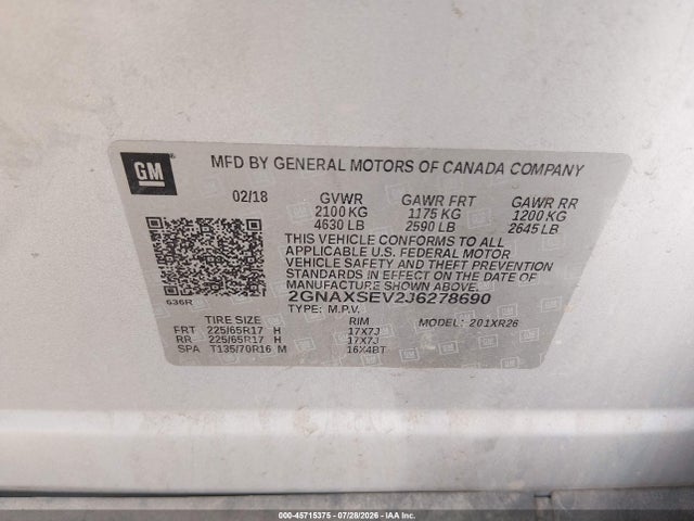 Chevrolet EQUINOX LT 2018 2GNAXSEV2J6278690 Image 9