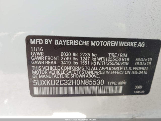 Продаж на аукціоні авто 2017 Bmw X6 Xdrive35i, vin: 5UXKU2C32H0N85530, номер лоту: 45715386
