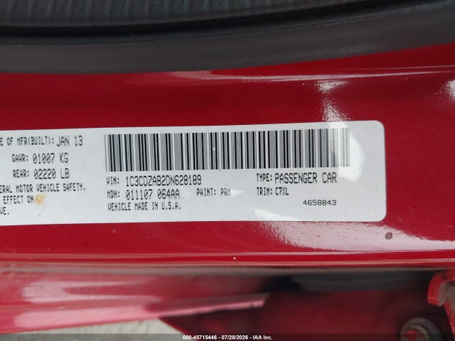 Aukcja sprzedaży 2013 Dodge Avenger Se, vin: 1C3CDZAB8DL628189, numer aukcji: 45715446