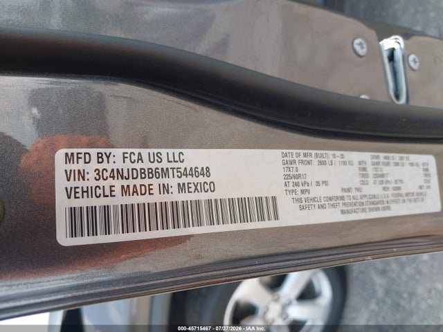 2021 Jeep Compass Latitude 4x4 მანქანა იყიდება აუქციონზე, vin: 3C4NJDBB6MT544648, აუქციონის ნომერი: 45715467