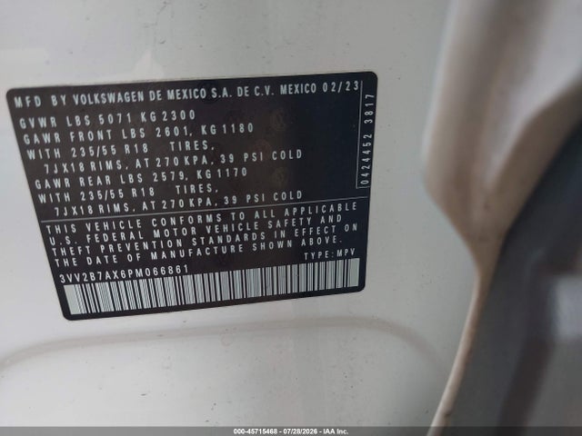 Продажа на аукционе авто 2023 Volkswagen Tiguan 2.0t Se, vin: 3VV2B7AX6PM066861, номер лота: 45715468