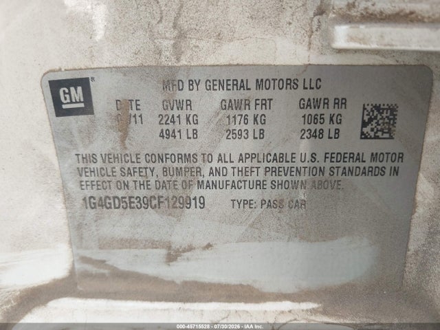 45715528 :رقم المزاد ، 1G4GD5E39CF129919 vin ، 2012 Buick Lacrosse Premium 1 Group مزاد بيع