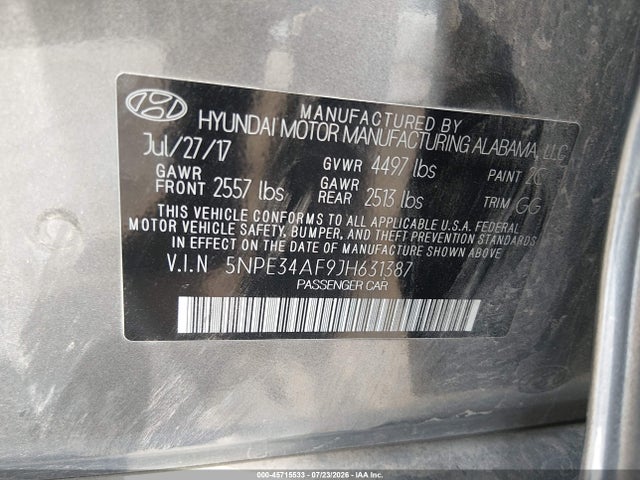 Продажа на аукционе авто 2018 Hyundai Sonata Sel, vin: 5NPE34AF9JH631387, номер лота: 45715533