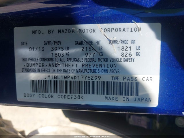 45715535 :رقم المزاد ، JM1BL1WP4D1776299 vin ، 2013 Mazda Mazda3 I Grand Touring مزاد بيع