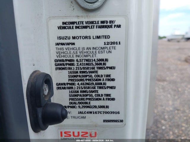 2012 Isuzu Npr Hd Dsl Reg მანქანა იყიდება აუქციონზე, vin: JALC4W167C7003916, აუქციონის ნომერი: 45715559