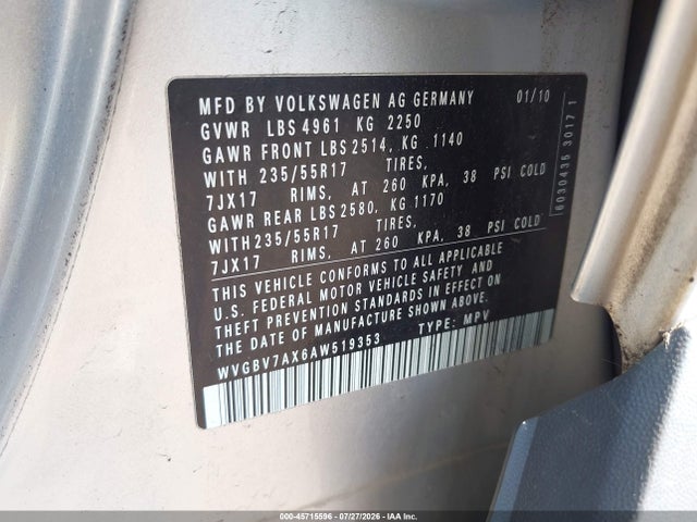 Продажа на аукционе авто 2010 Volkswagen Tiguan Wolfsburg Edition, vin: WVGBV7AX6AW519353, номер лота: 45715596