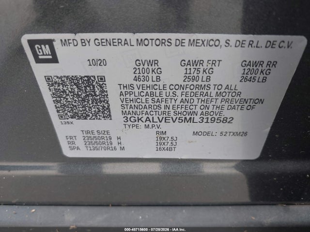 45715600 :رقم المزاد ، 3GKALVEV5ML319582 vin ، 2021 Gmc Terrain Awd Slt مزاد بيع