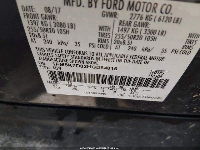Ford EXPLORER XLT 2017 1FM5K7D82HGD84015 Image 9