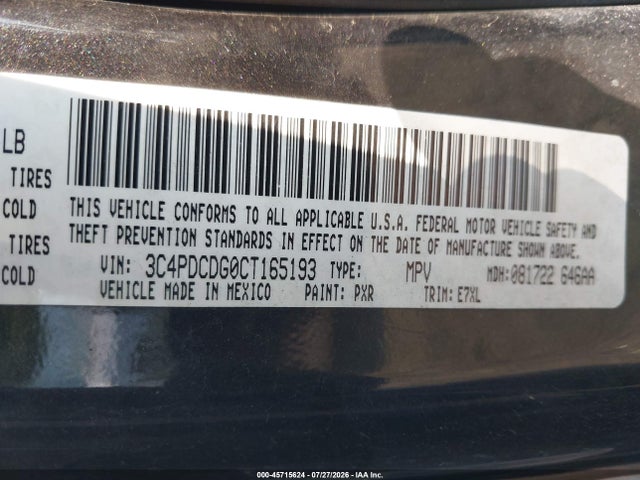 Auction sale of the 2012 Dodge Journey Crew, vin: 3C4PDCDG0CT165193, lot number: 45715624