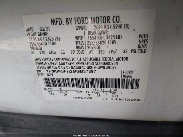 Ford Explorer Limited 2021 1FMSK8FH2MGB37397 Image 9