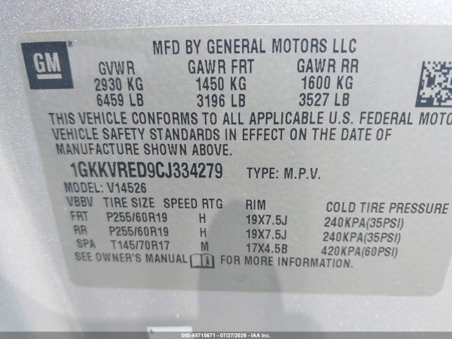 2012 Gmc Acadia Slt-1 მანქანა იყიდება აუქციონზე, vin: 1GKKVRED9CJ334279, აუქციონის ნომერი: 45715671