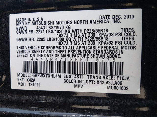 Mitsubishi Outlander Sport Se 2014 4A4AP4AUXEE018775 Image 9