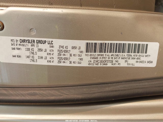 45715728 :رقم المزاد ، 2C4RC1BGXDR727236 vin ، 2013 Chrysler Town & Country Touring مزاد بيع