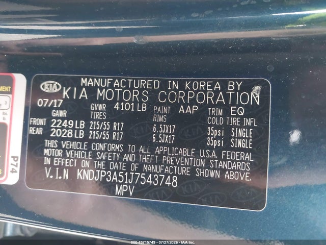 2018 Kia Soul + მანქანა იყიდება აუქციონზე, vin: KNDJP3A51J7543748, აუქციონის ნომერი: 45715749