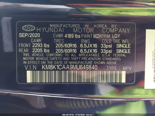 Hyundai Kona Se 2021 KM8K1CAA9MU649840 Image 9