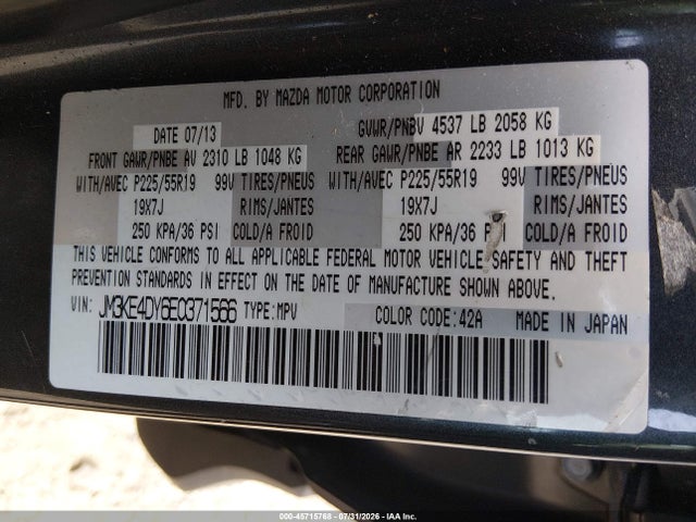 Продаж на аукціоні авто 2014 Mazda Cx-5 Grand Touring, vin: JM3KE4DY6E0371566, номер лоту: 45715768