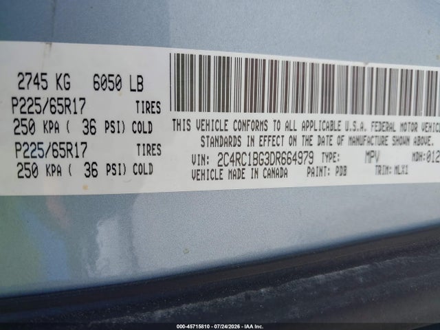 Aukcja sprzedaży 2013 Chrysler Town & Country Touring, vin: 2C4RC1BG3DR664979, numer aukcji: 45715810