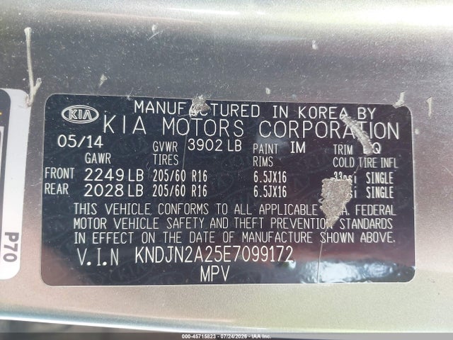 45715823 :رقم المزاد ، KNDJN2A25E7099172 vin ، 2014 Kia Soul مزاد بيع