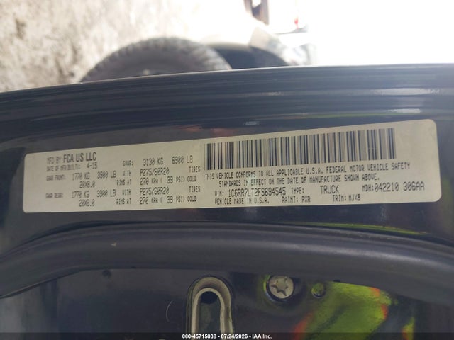 2015 Ram 1500 Lone Star მანქანა იყიდება აუქციონზე, vin: 1C6RR7LT2FS694545, აუქციონის ნომერი: 45715838