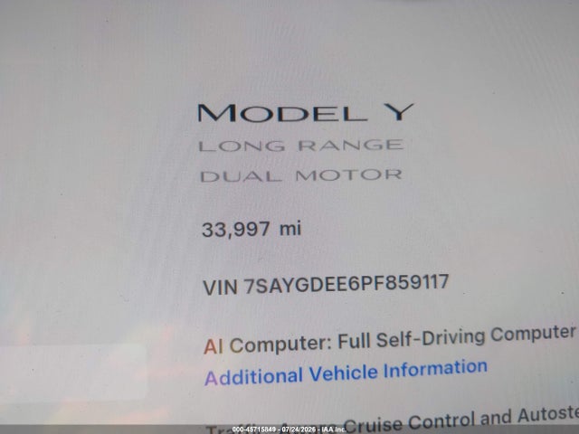 Aukcja sprzedaży 2023 Tesla Model Y, vin: 7SAYGDEE6PF859117, numer aukcji: 45715849