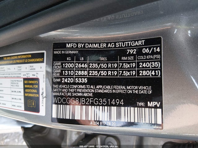 Aukcja sprzedaży 2015 Mercedes-benz Glk 350 4matic, vin: WDCGG8JB2FG351494, numer aukcji: 45715868