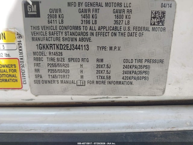 Продажа на аукционе авто 2014 Gmc Acadia Denali, vin: 1GKKRTKD2EJ344113, номер лота: 45715917