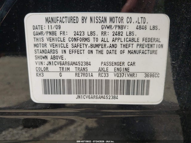 Продаж на аукціоні авто 2010 Infiniti G37x, vin: JN1CV6AR6AM452384, номер лоту: 45715932