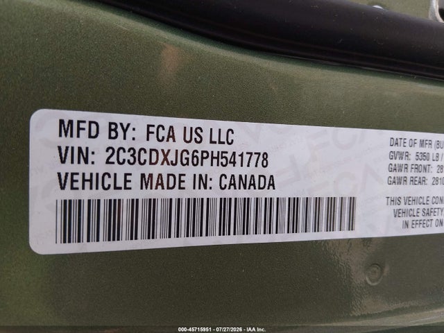 45715951 :رقم المزاد ، 2C3CDXJG6PH541778 vin ، 2023 Dodge Charger Sxt Awd مزاد بيع