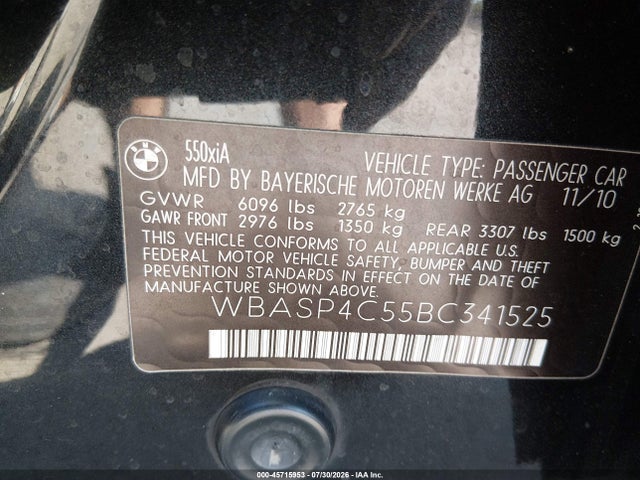 Продажа на аукционе авто 2011 Bmw 550i Gran Turismo Xdrive, vin: WBASP4C55BC341525, номер лота: 45715953