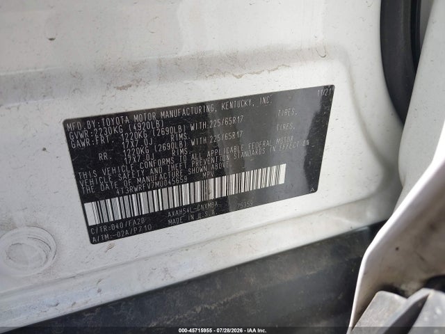 4T3RWRFV7MU045659 Toyota Rav4 Hybrid Xle