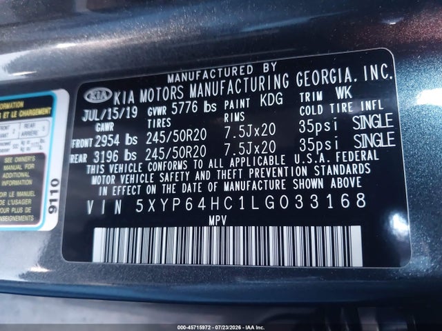KIA Telluride S 2020 5XYP64HC1LG033168 Image 9