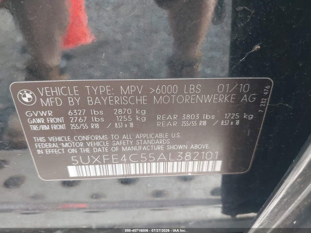Aukcja sprzedaży 2010 Bmw X5 Xdrive30i, vin: 5UXFE4C55AL382101, numer aukcji: 45716006