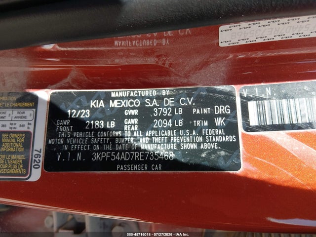 Aukcja sprzedaży 2024 Kia Forte Gt-line, vin: 3KPF54AD7RE735468, numer aukcji: 45716018